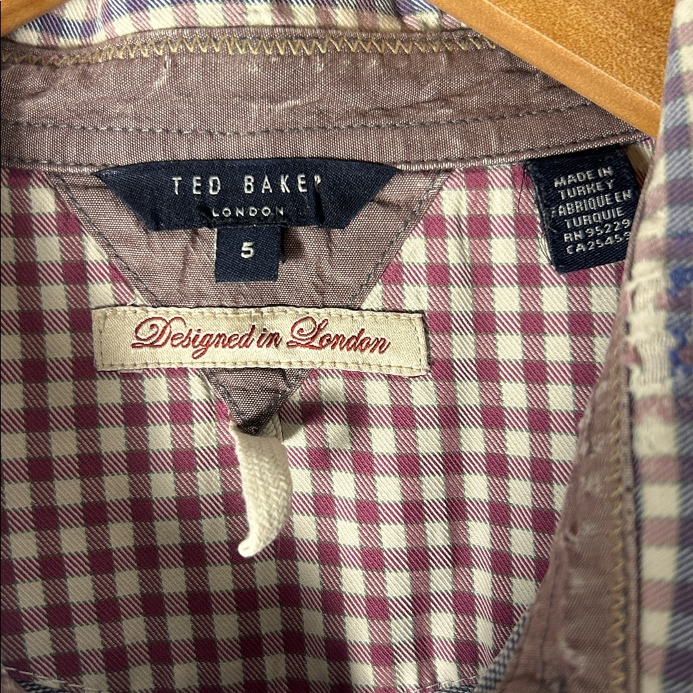 Ted Baker polo Shirt with Gray and Purple Accents men’s size 5 checkered collar - Picture 2 of 12